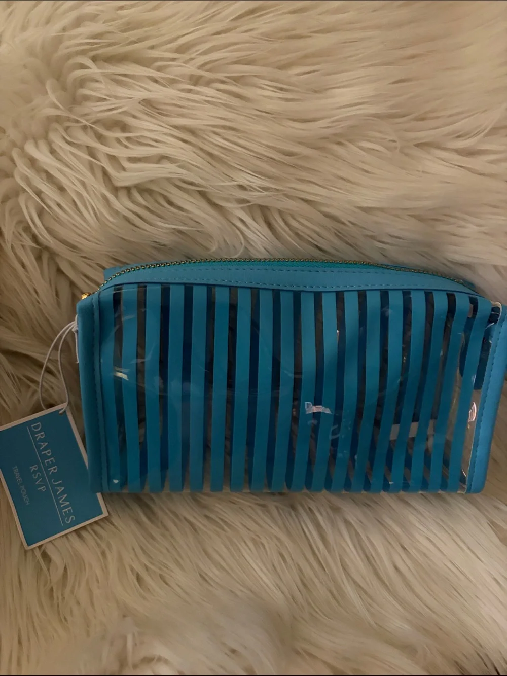Draper James Turquoise Striped Clear Travel Pouch